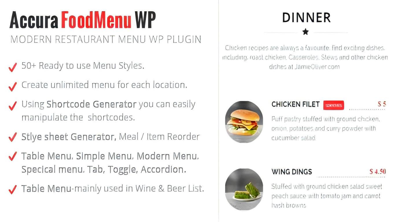 WP Accura FoodMenu WP – Modern Restaurant Food Menu 1.1.1插件